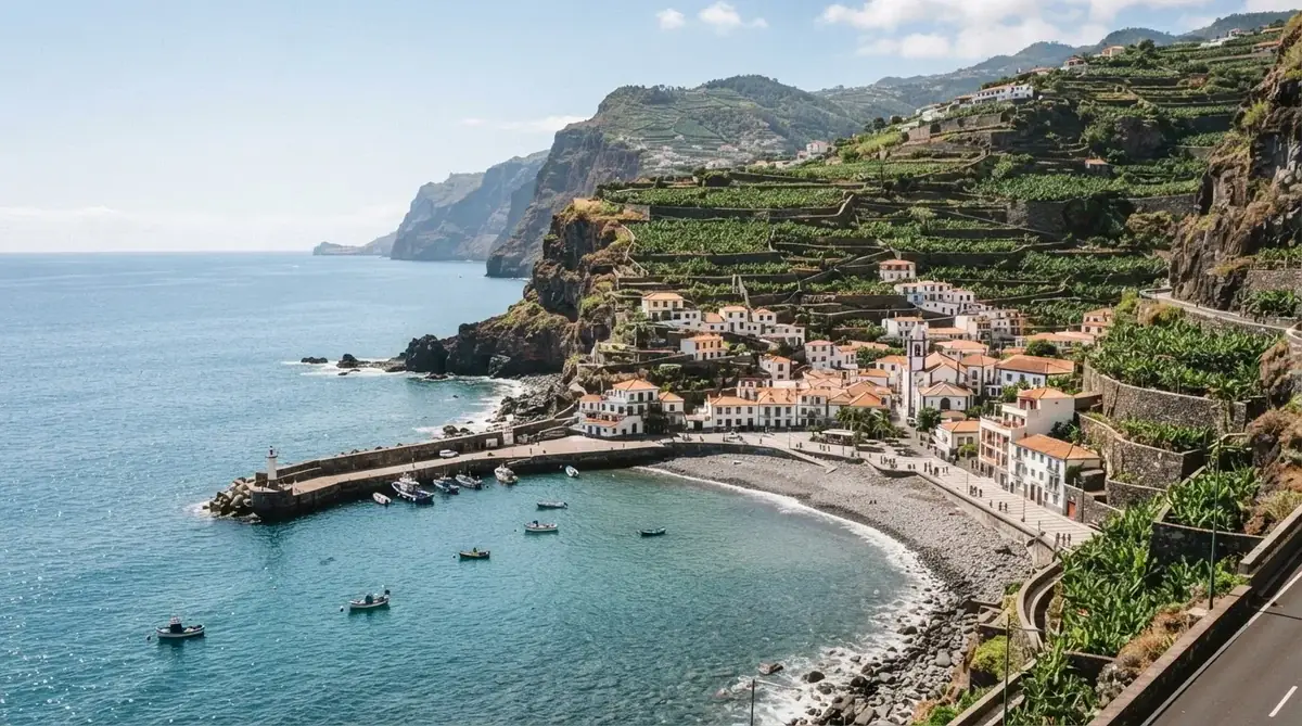 The village of Ponta do Sol on Madeira's sunny south-west coast, with banana terraces above a small harbour